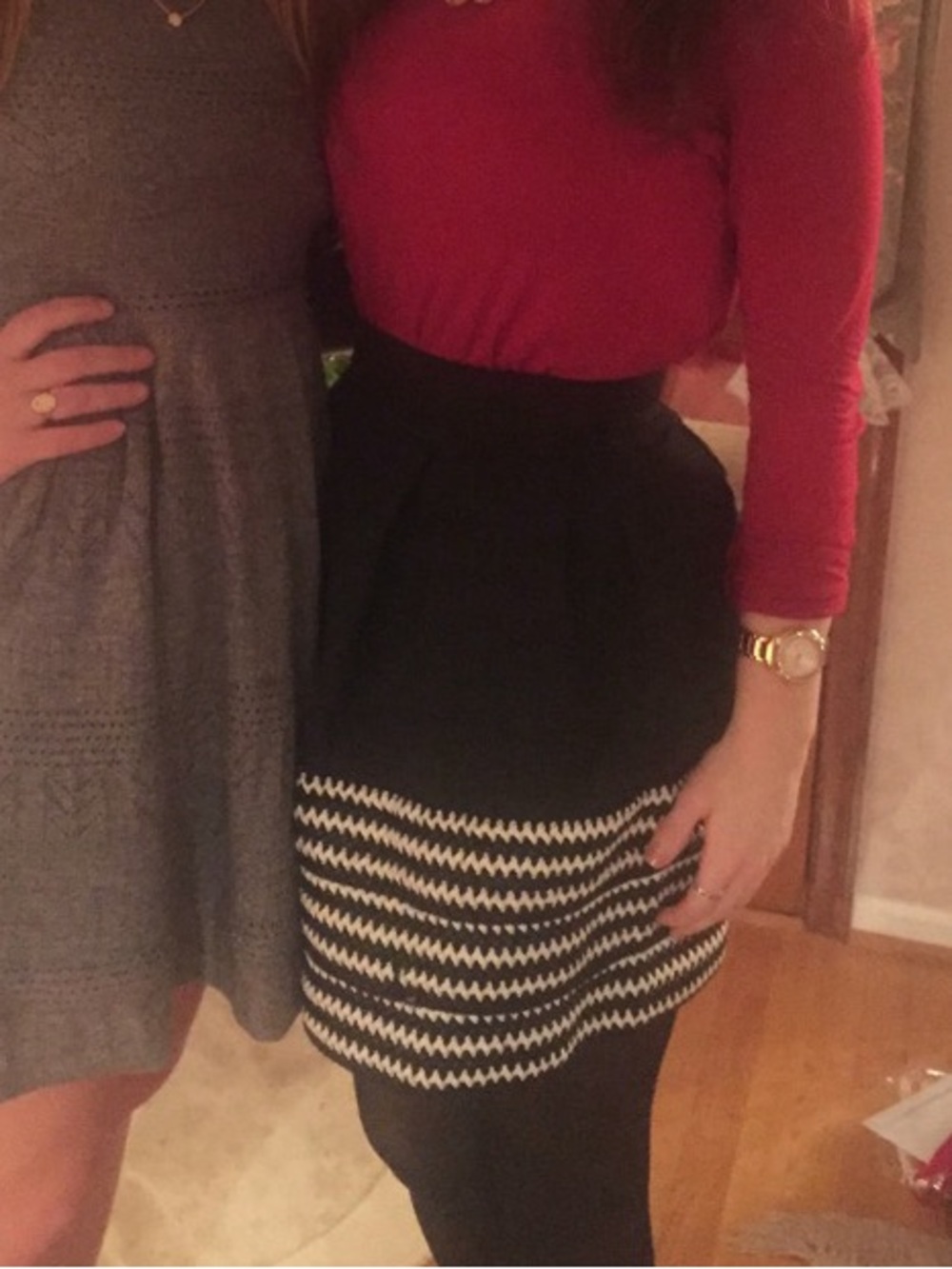 Mi ami Black High-Waist Circle Skirt with White Chevron Hem